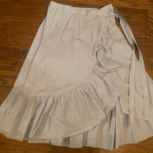J. crew blue and white ruffle wrap skirt
